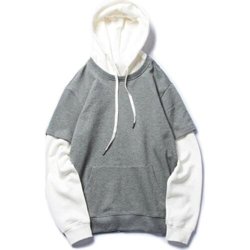 Men Hoodie Hooded Vintage Oversize Sweatshirt Male 3xl Casual White Gray Patchwork Sportswear Boys Cotton Cute Street Hoodies