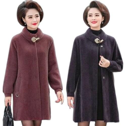 Long Mink Fleece Jacket Womens 2021Autumn Winter New Loose Large Size Temperament Woolen Coat Mother Casaco Feminino Inverno