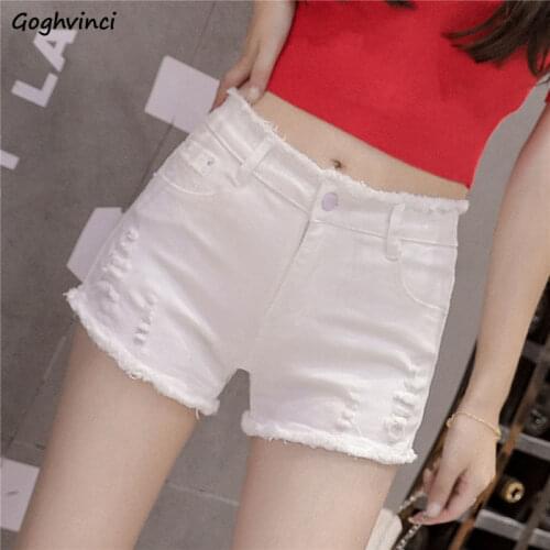 Women Denim Jeans Summer Shorts Mid Waist Ripped Straight All-match Students Streetwear Elasticity Trousers Korean Style Ulzzang
