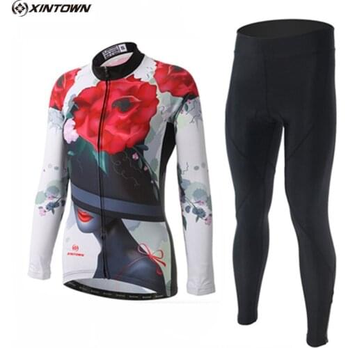 XINTOWN Womens Team Riding Pro Maillot Cycling Set Long Sleeve Ropa Ciclismo Cycle Jersey Padded Pants Reflective Suits S-4XL