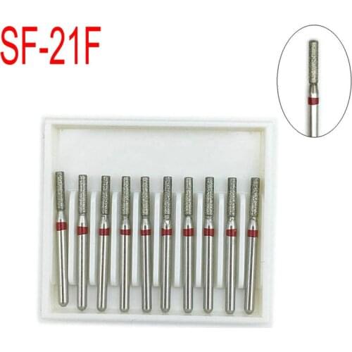 10pcs/box Dental Diamond Bur Drills for High Speed Handpiecess Fine Dentist Tools Dental Diamond Burs Drills SF-21F