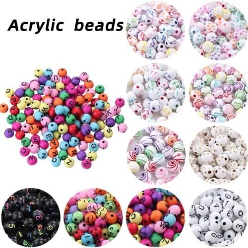 100pcs Sphere Shape English Acrylic Letter Child Puzzle Bead Loose Spacer Alphabet Beads For Bracelet Jewelry Making DIY Crafts
