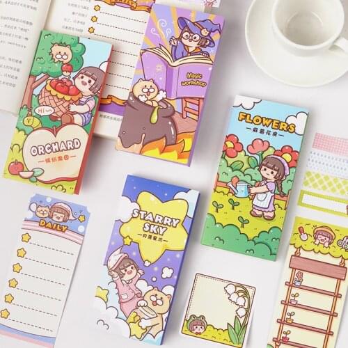 160pcs Kawaii Cartoon Colorful Self-Adhesive Folded Memo Pads Sticky Notepad Diary Creative Notes To Do List Deco Memo Pads