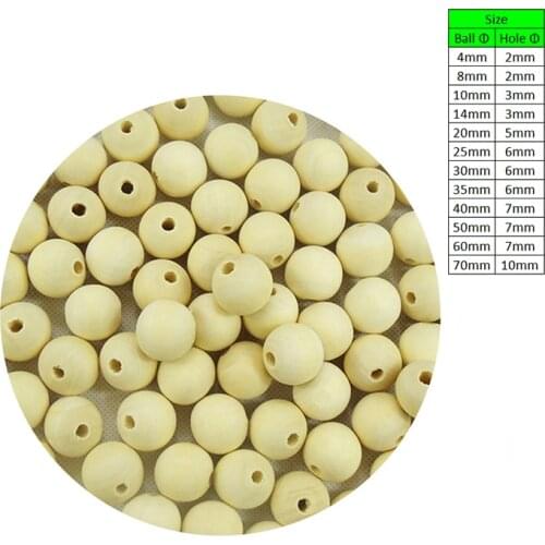 4-60mm Natural Wooden Beads Lead-free Wood Round Balls with hole For Jewelry Making Diy Children Teething Spacer Wood Crafts