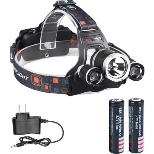 4-mode 3-LED Headlamp set T6 White Light 1200lm LED Headlight Camping Lamp Torchlight Head Lamp w/ 18650 Battery + Charger