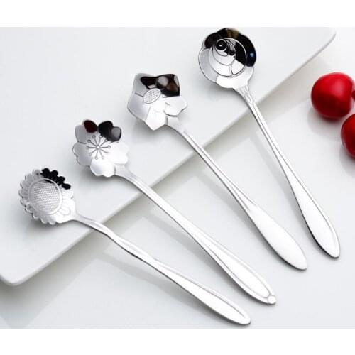 8PCS/Set Stainless Steel Flower Shape Small Spoons Tea Coffee Sugar Ice Cream Spoons Set Tableware Kitchen Tool