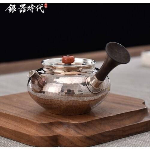 Ag999 Sterling Silver Teapot Hand-Forged Retro Kitchen Utensils Built-in Filter Handmade Coffee Tea Pot