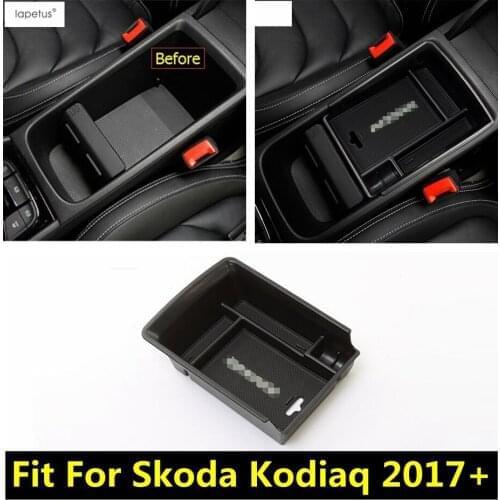 Lapetus Accessories Fit For Skoda Kodiaq 2017 - 2020 Central Control Storage Pallet Armrest Container Box Molding Cover Kit Trim