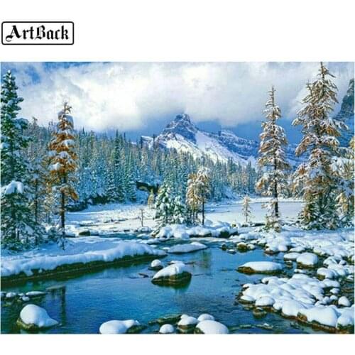 ARTBACK 5d diy diamond painting castle, snow tree, full square, 3d round winter landscape, diamond mosaic, sticker, home decor