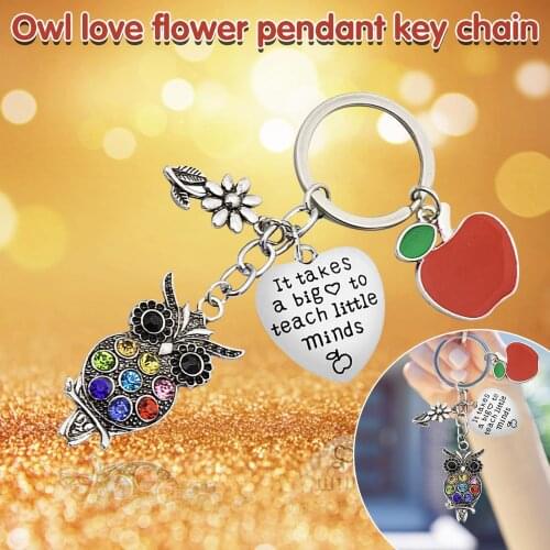 Teacher Owl Love Keychains With Red Apple It Takes A Big Heart To Teach Little Minds Keyring Jewelry For Teachers Day Gift 2021