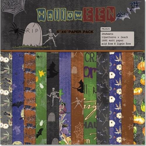 24 sheets 6"X6" BOO BOO Halloween Patterned Paper Pad DIY Scrapbooking Paper Pack Handmade Paper Craft Background Pad Alinacutle
