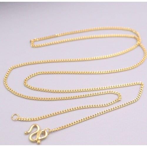 Solid 24K Yellow Gold Curb Chain Necklace 16.5"L 1mmW Women Necklace GUARANTEED 18KT PURE GOLD