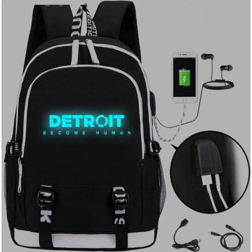 Detroit: Become Human Rucksack Backpack Bag w/ USB Port Teenagers Student School Bags travel Shoulder Laptop Bag Gift