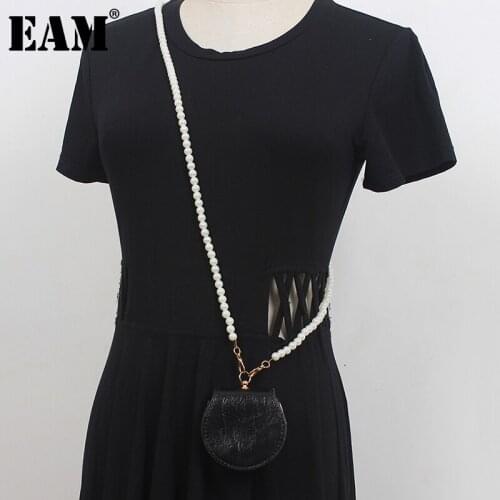 [EAM] Women New Pu Leather Mini-bag Pearl Chain Personality Accessories Fashion Tide All-match Spring Autumn 2021 1DD8909