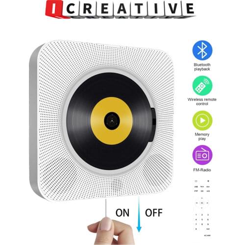 ICREATIVE Wall Mounted CD Player Surround Sound FM Radio Bluetooth-compatible MP3 Music Player Remote Control Stereo Speaker