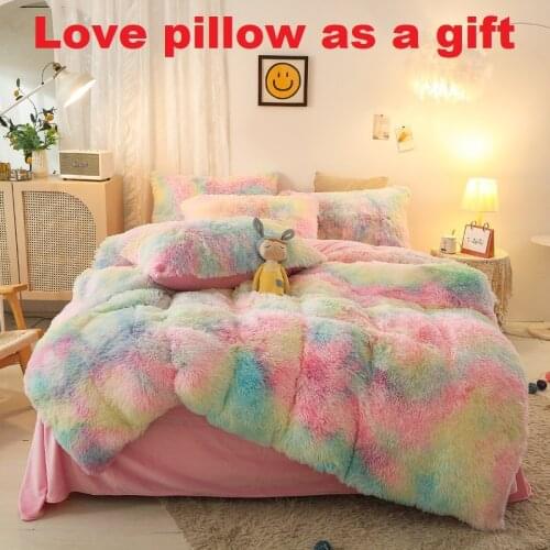 Colorful Rainbow mix and match colors Soft Plush Fleece Bedding Set Thick Duvet Cover Bed Linen Fitted Sheet Pillowcases