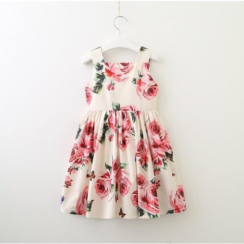 Summer Girls Dresses Clothing Cotton Baby Girls Princess Kids Clothes Sleeveless Flower Print Dresses Costume Vestido Infantil