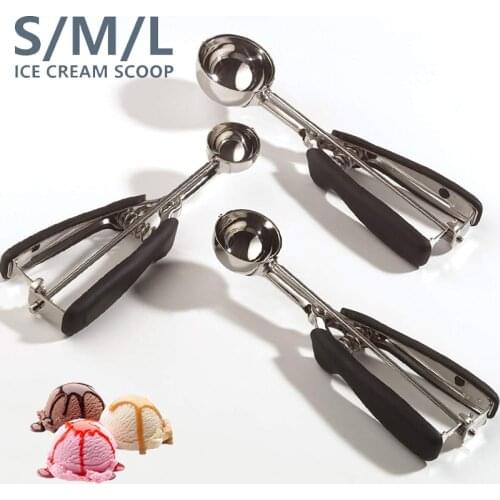 3/4/5Cm Stainless Steel Ice Cream Scoop Stack Spoon with Trigger Non-Slip Handle Cookie Dough Scooper Fruit Baller Kitchen Tools