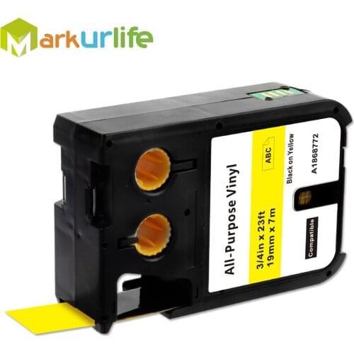 Markurlife 1868772 All-Purpose Vinyl Labels Compatible for DYMO XTL Label Makers 19mmx7m 3/4" Black on Yellow Label Maker