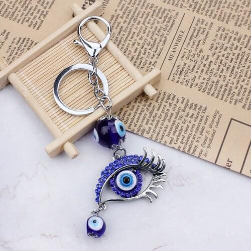 Fashion Blue Evil Eye Glass Bead Keychain Eye Keyring Crystal Lucky Eye Purse Keychains