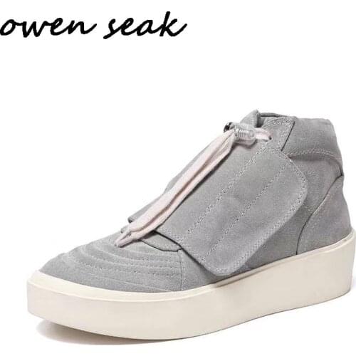 Owen Seak Men Casual Shoes High-TOP Ankle Boots Leather Sneaker Luxury Trainers High Street Lace-up Autumn Flat Black Shoes