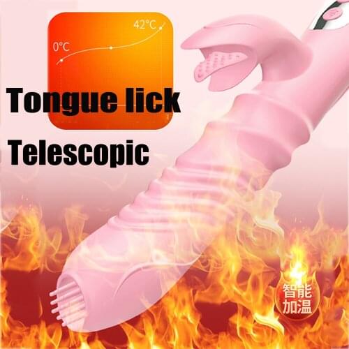 Heating Telescopic Tongue Vibrators for Women Soft Silicone Dildo Rabbit Vibrator Female Sex Toy Anal G Spot Clitoris Stimulator