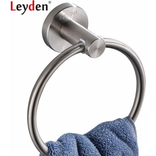 Leyden 304 Stainless Steel Brushed Round Shape Towel Ring Wall Monted Bath Towel Holder Bathroom Accessories Bath Hardware
