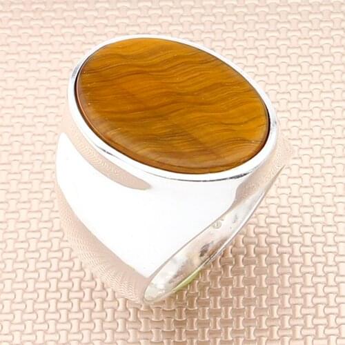 Real Pure Silver Sterling Ring 925 For Men For Women Tiger Eye Gemstone Gift For Him Handmade Mens Ring - Turkish Jewelry