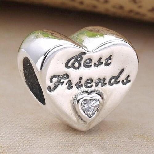 Original Friendship Love Heart & Best Friend With Crystal Bead Fit 925 Sterling Silver Charm Bracelet Bangle Diy Jewelry