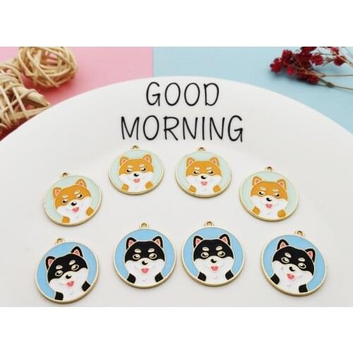 10pcs/bag Cartoon Dog Enamel Charms Drop Oil Round Shape Husky Doggy Pendants Fit Earring Bracelet Jewelry DIY Accessory YZ717