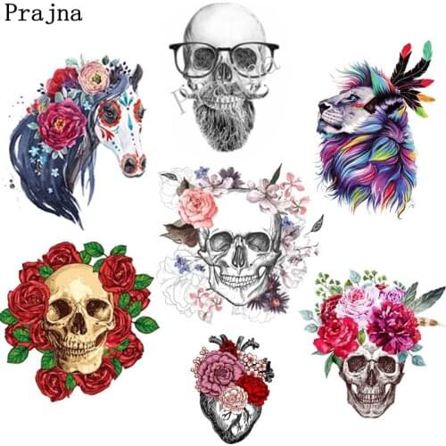 Prajna Skull Iron-On Transfers Punk Heat Transfers PVC Patch For Clothes Summer Style Thermal Transfer Hot Vinyl Iron Stickers