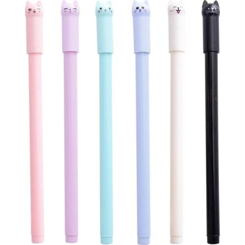 6 Pcs Creative Stationery Student Pen Cute Cat Gel Pen 0.5mm Full Needle Black Ink Pen School Supplies Office Supplies