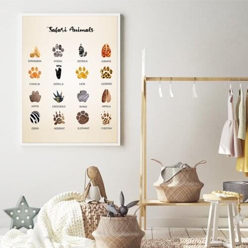 SAFARI ANIMALS Footprints Canvas Painting Prints Nursery Wall Art Pictures Baby Shower Gift Animal Track Poster Kids Room Decor