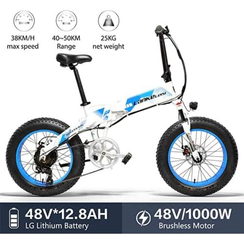 1000W 20inch Fat Wheel Folding Electric Bicycle 48V 13Ah Battery Full Suspension Snow Mountain E-Bike Dual Hydraulic Disc Brake
