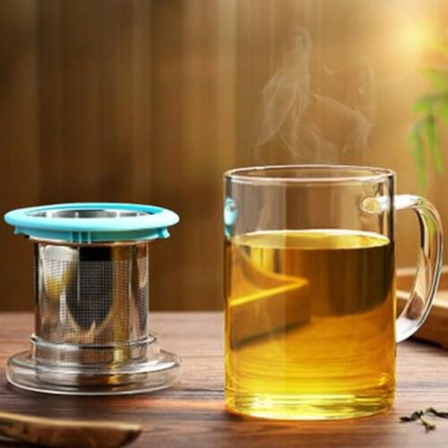 Glass Tea Cup with Lid and Stainless Steel Infuser Basket Perfect Clear Tea Mug D2TD
