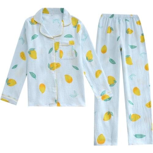 Women Cute Sweet Style Loose Comfortable Soft Pajamas 2 Piece Set 100% Crepe Cotton Breathable Pajama Home Lounge Sleepwear