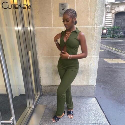 Cutenew Solid Knit Two Piece Set Women Outfits Sleeveless Single-Breasted Tank Tops+Skinny Pants Matching Lady Casual Streetwear