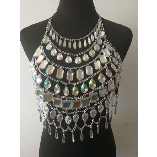 New Fashion Style WRB1086 Women Silver Alloy Chains Acrylic Beads Bondage Beach Neck Chain Choker Necklace Jewelry Accessories