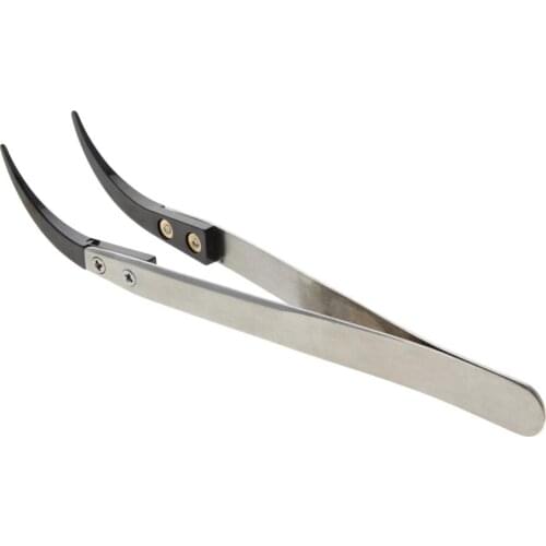 1~4pcs Ceramic Tweezers Tip Non-Conductive Heat Resistant Anti-Static 430 Stainless Steel Body Black/White Small Curved Tweezers