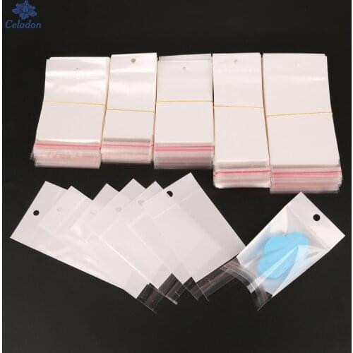 100Pcs Size 6x14cm/7x14cm/8x14cm/6x17.5cm/8x17.5cm White/Clear Self-Adhesive Plastic Storage Bag, Jewelry Packaging, Gift Bags