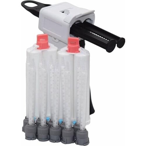 2pcs 50ml 1:1 Empty Dual-Barrel Cartridge and Universal 50ml 1:1 2:1 AB Glue Gun with 10pcs 111mm 1:1 Static Mixing Nozzles Set