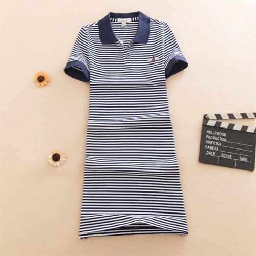 Embroidery 2021 Fashion Slim Striped Print Polo Party T Shirt Mini Short Dress Casual Summer Women Cotton Tshirt Vestidos
