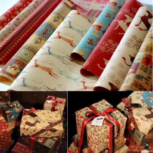 50*70cm Gift Wrapping Paper Retro Multicolor Wrapping Paper Christmas Series Pattern Tissue Paper Holiday Gift Wrapping Paper