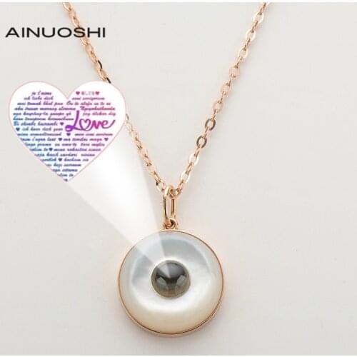 AINUOSHI 18K Rose Gold Round Nano Projection Hip Hop Style Pendant Necklace For Women Birthday Present Charm Jewelry Gifts 18
