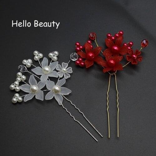 20 PCS Handmade Bridesmaid Hair Accessories Red White Pearl Flower Vintage Hairpin Beaded Wedding Bridal Hair Pin Clip For Women