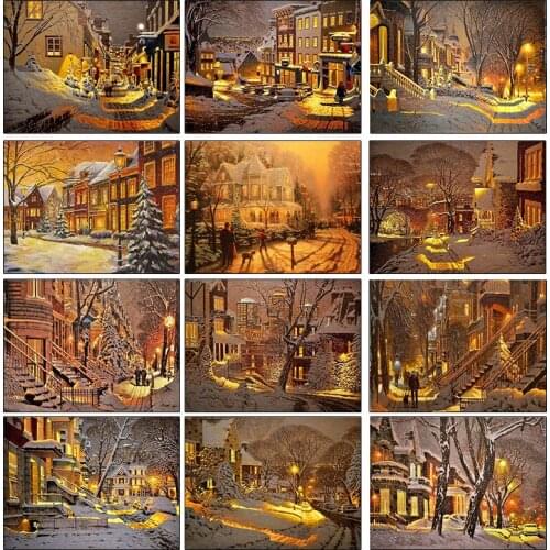 ARMYQZ 5D Diamond Painting Street Full Square Round Handicraft Diamond Embroidery Landscape Mosaic Winter Home Decor Wall Art