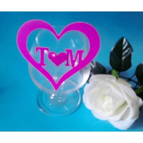 Free Shipping 100pcs Table Marker Wine Glass Name Place Cards fushia heart personlized wedding table cards wine glass markers
