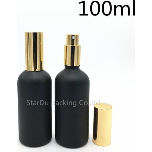 Free Shipping 200pcs 100ml black Frosted glass bottles with aluminum sprayer, 100cc Essential Oil Spray Glass perfume bottle