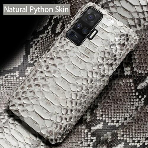 Genuine Leather Phone Case For VIVO X50 X30 X27 Pro X23 Nex 3 iQOO Luxury Natural Python Snake Skin Back Cover Funda Capa