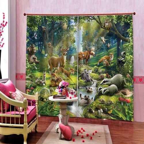 Pastoral Natural Scenery Cartoon animal park Curtains For Childrens room Drapes Decor